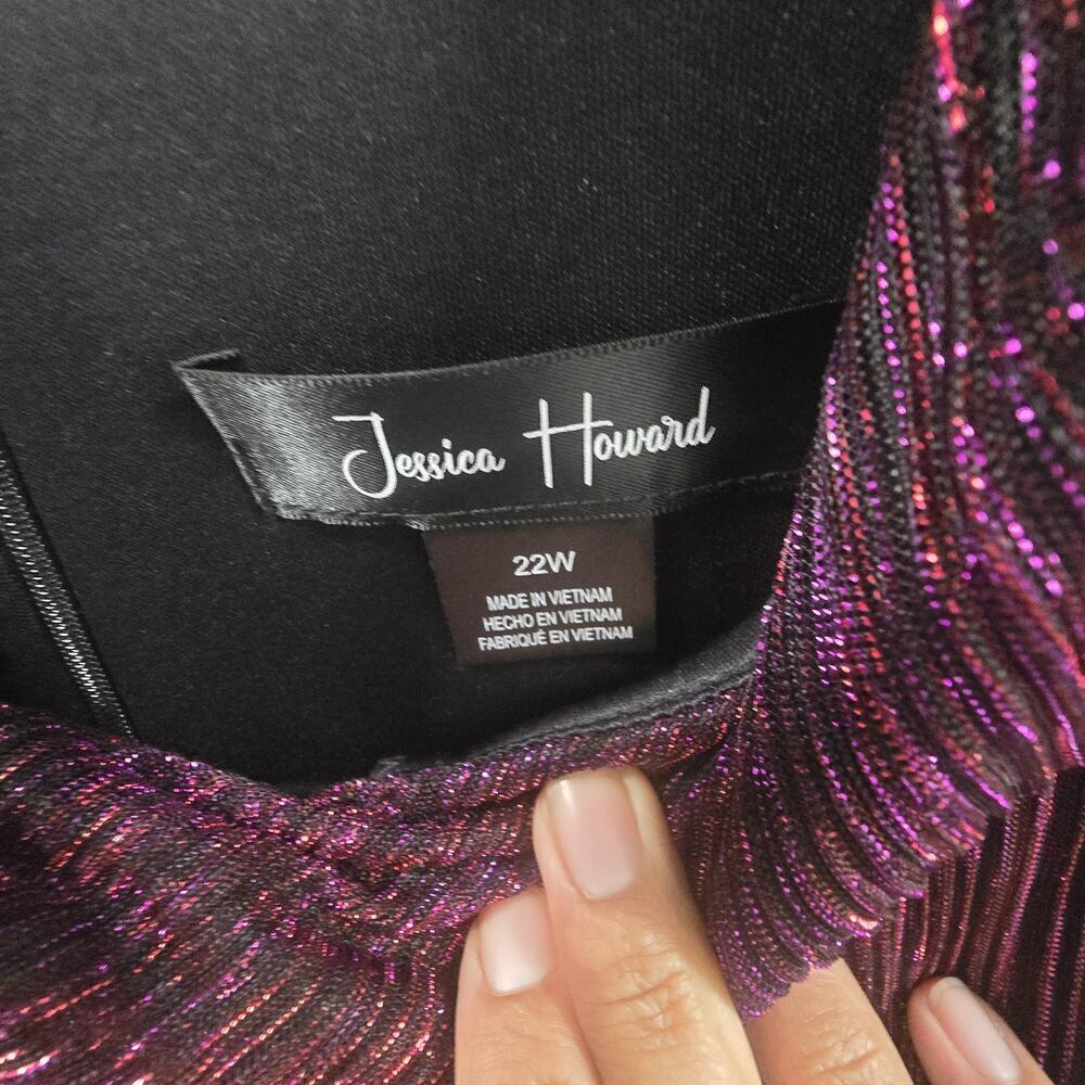 Jessica Howard 22W Metallic Pleated DressPlum Purple Sparkle Party Cocktal - Picture 4 of 11